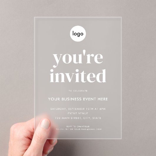 Modern minimalistisch zakelijk evenement acryl uitnodigingen (Insitu (Draagbaar))