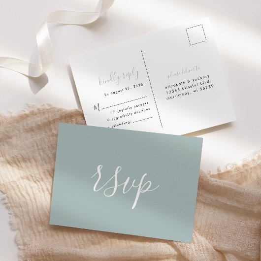 Modern minimalistisch Zee Glass Wedding RSVP Briefkaart