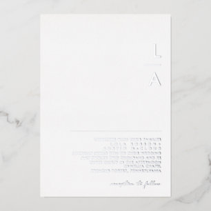 Modern Minimalistisch Zilveren Monogram Echt Tro Folie Uitnodiging