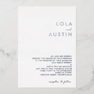 Modern minimalistisch zilveren traditioneel huweli folie uitnodiging