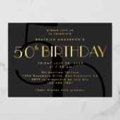 Modern minimalistisch zwart 50ste verjaardag goud folie uitnodiging (Voorkant)
