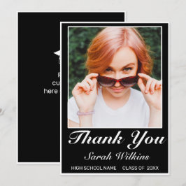 Modern minimalistisch zwart Afstuderen Foto bedank Bedankkaart
