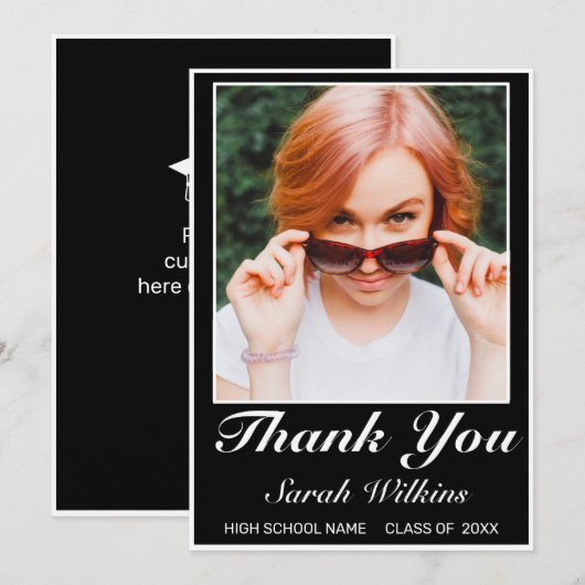 Modern minimalistisch zwart Afstuderen Foto bedank Bedankkaart (Voorkant / Achterkant)