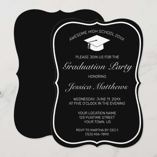 Modern minimalistisch zwart Afstuderen Kaart (Voorkant / Achterkant)