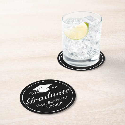 Modern minimalistisch zwart Afstuderen Ronde Kartonnen Onderzetter (Insitu)