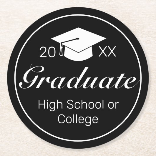 Modern minimalistisch zwart Afstuderen Ronde Kartonnen Onderzetter (Voorkant)