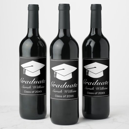 Modern minimalistisch zwart Afstuderen Wijn Etiket (Flessen)