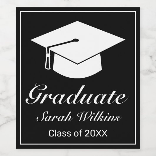 Modern minimalistisch zwart Afstuderen Wijn Etiket (Enkel label)