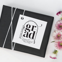 Modern minimalistisch zwart boog vet Afstuderen Bedankjes Labels