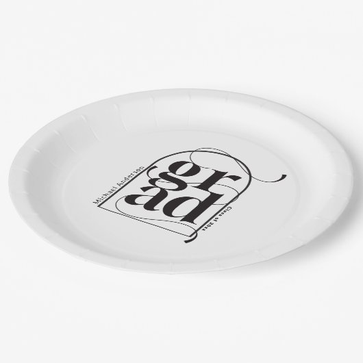 Modern minimalistisch zwart boog vet Afstuderen Papieren Bordje (Gekanteld)