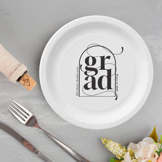 Modern minimalistisch zwart boog vet Afstuderen Papieren Bordje