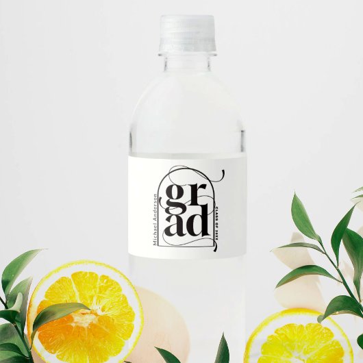 Modern minimalistisch zwart boog vet Afstuderen Waterfles Etiket
