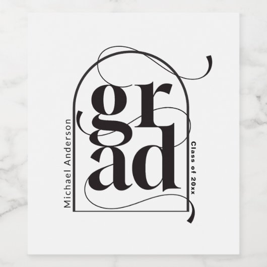 Modern minimalistisch zwart boog vet Afstuderen Wijn Etiket (Enkel label)
