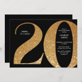 Modern minimalistisch zwart en goud 20ste verjaard kaart (Voorkant / Achterkant)