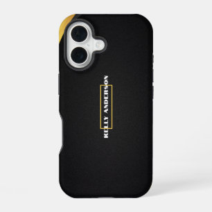 Modern minimalistisch zwart en goud patroon met aa iPhone 16 hoesje