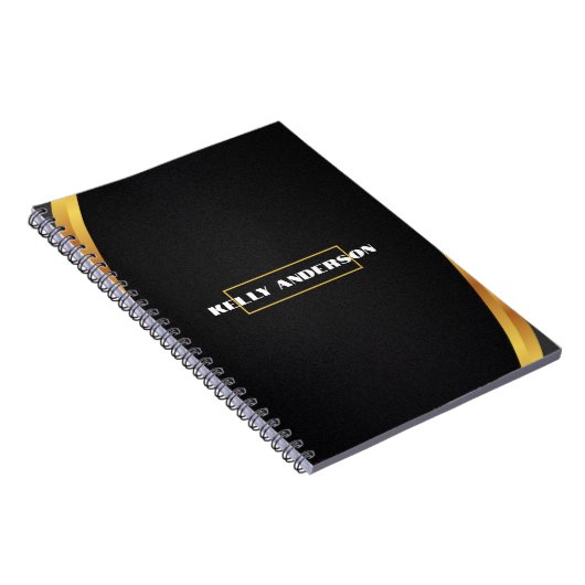 Modern minimalistisch zwart en goud patroon met aa notitieboek (Rechterzijde)