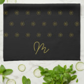 Modern Minimalistisch Zwart en Gouden Monogram Theedoek (Gevouwen)