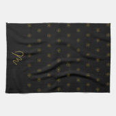 Modern Minimalistisch Zwart en Gouden Monogram Theedoek (Horizontaal)