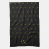 Modern Minimalistisch Zwart en Gouden Monogram Theedoek (Verticaal)
