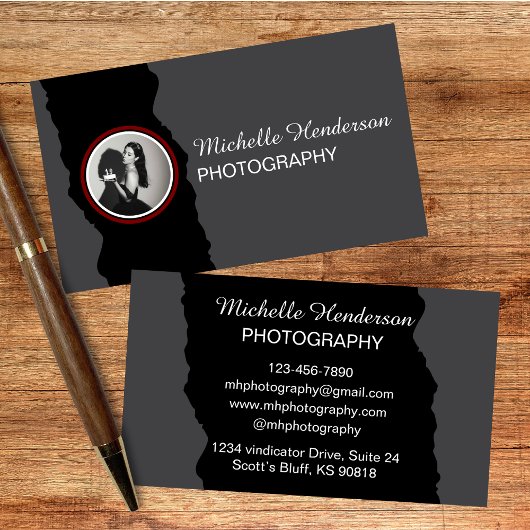 Modern minimalistisch zwart en grijs 1 foto visitekaartje