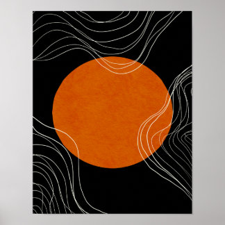 Modern Minimalistisch zwart en Oranje Abstract Pos Poster