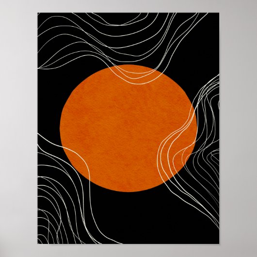 Modern Minimalistisch zwart en Oranje Abstract Pos Poster (Voorkant)