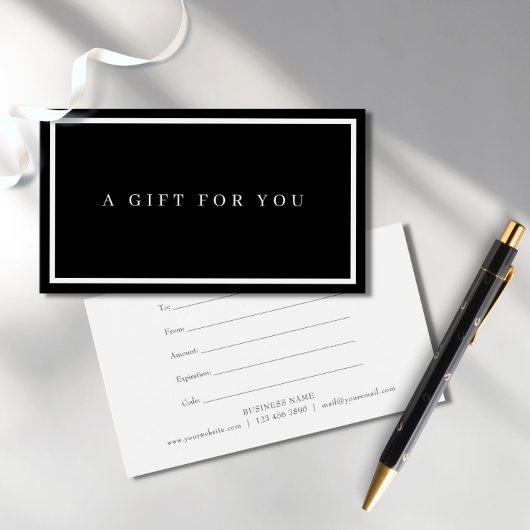 Modern Minimalistisch Zwart en Wit Cadeaubon Visitekaartje