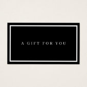 Modern Minimalistisch Zwart en Wit Cadeaubon Visitekaartje (Voorkant)