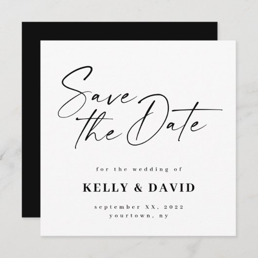 Modern minimalistisch zwart en wit eenvoudig save the date (Voorkant / Achterkant)