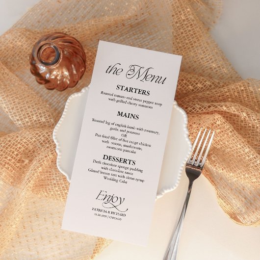 Modern Minimalistisch Zwart en Wit Trouwmenu Menu
