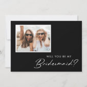Modern minimalistisch zwart | Foto Bridesmaid Kaart (Voorkant)