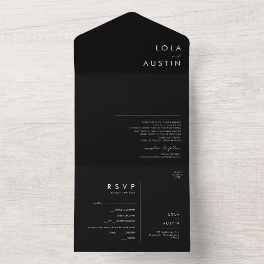 Modern minimalistisch zwart | Fotozegel en -verzen All In One Uitnodiging (Binnen)