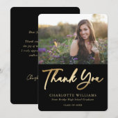 Modern minimalistisch zwart Gold-fotoAfstuderen Bedankkaart (Voorkant / Achterkant)