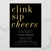 Modern minimalistisch zwart goud 40e verjaardagsfe folie uitnodiging (Voorkant)