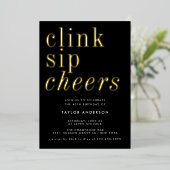 Modern minimalistisch zwart goud 40e verjaardagsfe folie uitnodiging (Staand Voorkant)