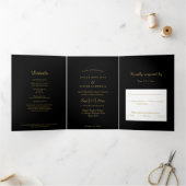 Modern minimalistisch | Zwart goud Drieluik Uitnodiging (Binnen)