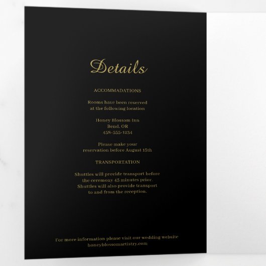 Modern minimalistisch | Zwart goud Drieluik Uitnodiging (Binnenzijde eerst)