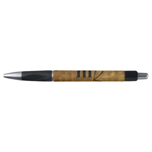 Modern Minimalistisch Zwart Goud Folie Monogram Pen (Voorkant)