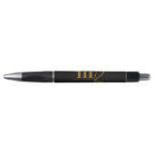 Modern Minimalistisch Zwart Gouden Monogram Pen (Voorkant)