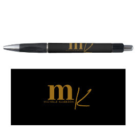 Modern Minimalistisch Zwart Gouden Monogram Pen