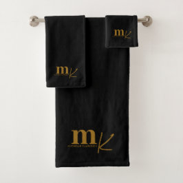 Modern minimalistisch zwart goudmonogram bad handdoek