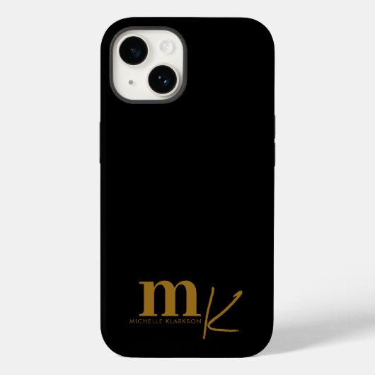 Modern minimalistisch zwart goudmonogram Case-Mate iPhone case (Achterkant)