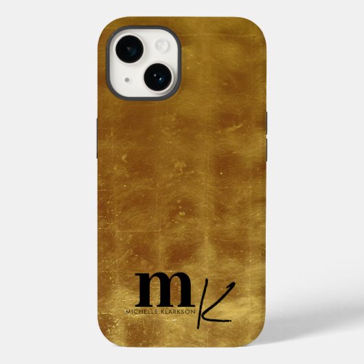 Modern minimalistisch zwart goudmonogram Case-Mate iPhone case (Achterkant)