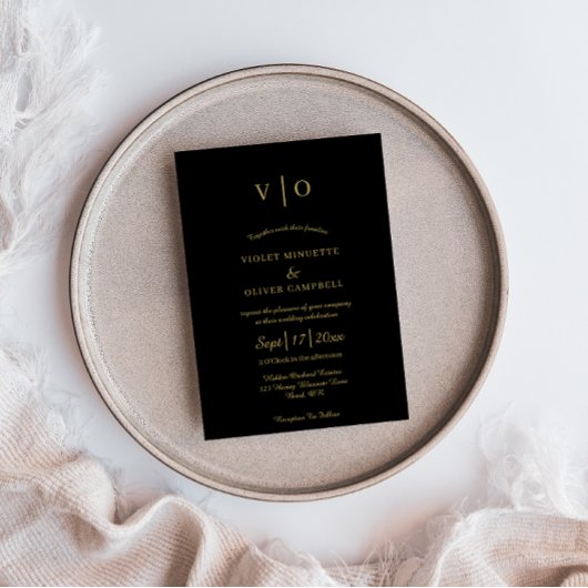 Modern minimalistisch | Zwart goudmonogram huwelij Kaart