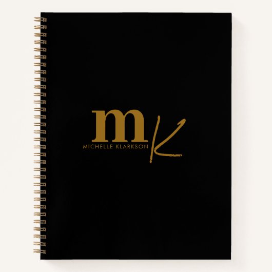 Modern minimalistisch zwart goudmonogram notitieboek (Voorkant)