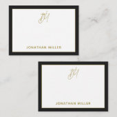 Modern minimalistisch zwart goudmonogram notitiekaartje (Voorkant / Achterkant)