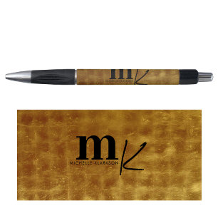 Modern minimalistisch zwart goudmonogram pen