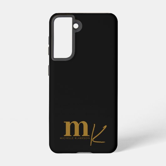 Modern minimalistisch zwart goudmonogram samsung galaxy hoesje (Achterkant)