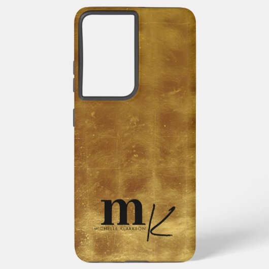 Modern minimalistisch zwart goudmonogram samsung galaxy hoesje (Achterkant)
