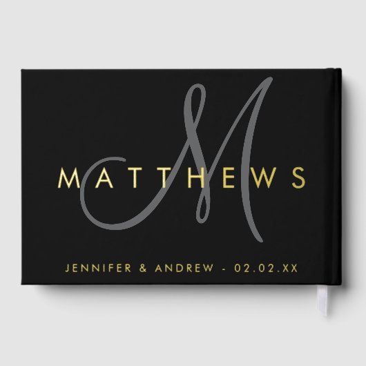 Modern minimalistisch zwart grijs monogram bruilof gastenboek (Achterkant)